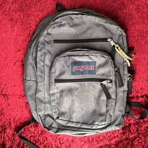 JanSport Big Student Backpack Men Gray Outer Pockets Adjustable Strap For Laptop